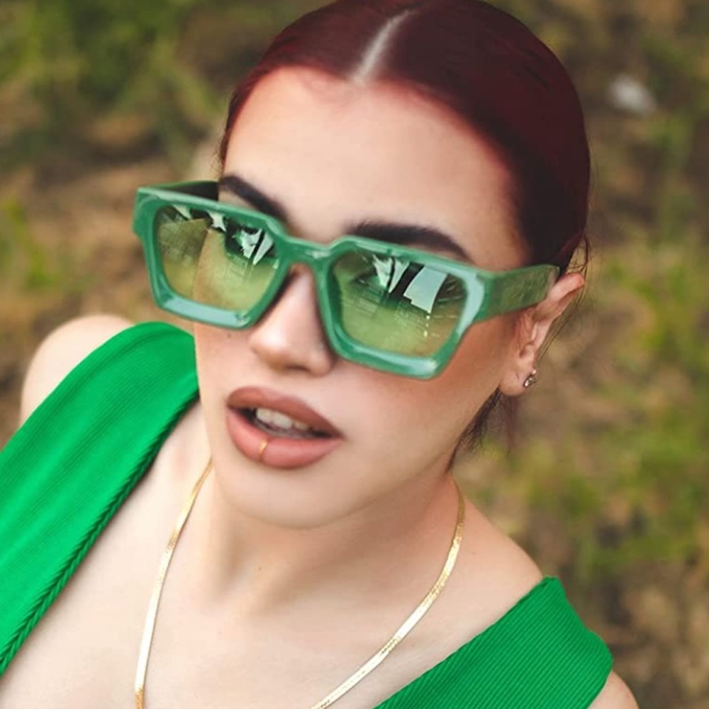 - Thick RETRO CHUNKY GREEN Square Sunglasses for Women - Rectangle Shades NEW